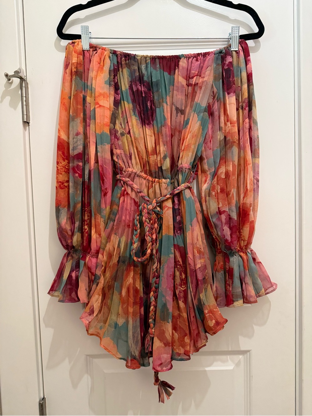 VICI | Natalei Pleated Chiffon Waist Tie Romper - Teal Floral  | SIZE XS - Picture 6 of 9